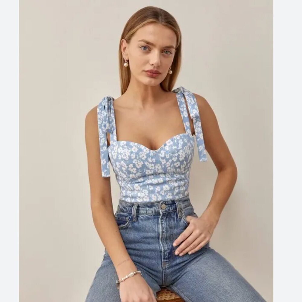 Reformation Jaxon Linen tie strap top, 8